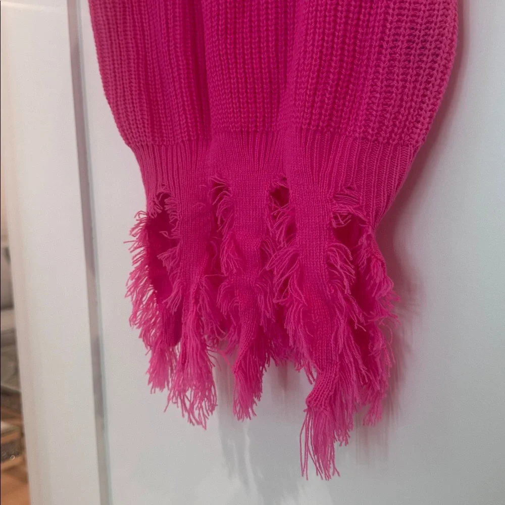 Pink Fringe Knit Crop Top - Picture 5 of 8